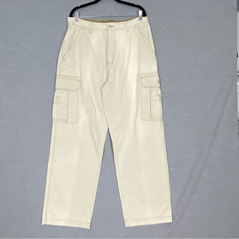 UnionBay Cargo Pants 100% Cotton 36X32 Cream Colour Relaxed Fit Multi-pocket